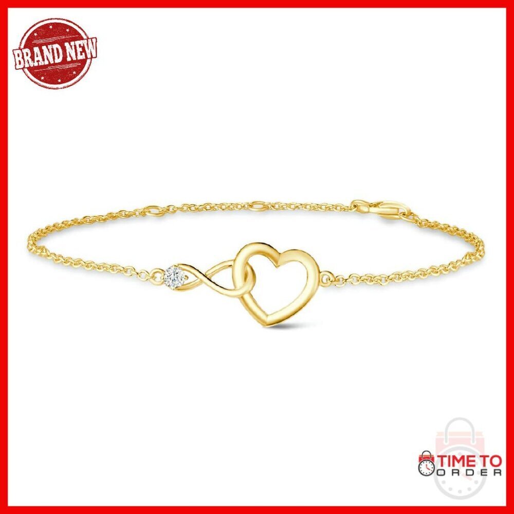 925 Sterling Silver Adjustable Heart Bracelet with Simulated Diamonds